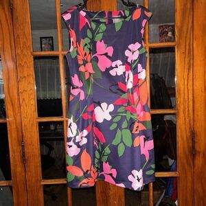 Vince Camuto Women's 14 Dress Navy Floral Pockets scuba fit flare EUC